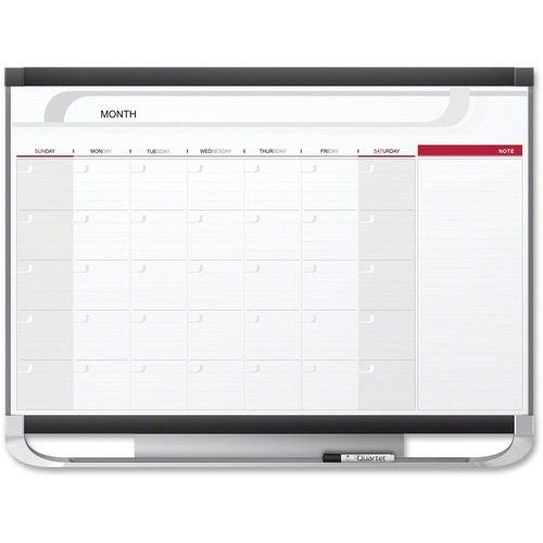 Quartet Prestige Monthly Total Erase Calendar - Monthly - Graphite - 24" Height x 36" Width - Durable, Dry Erase Surface, Stain Proof, Accessory Tray, Hanger - 1 Each - Magnetic Boards - QRTCP32P2