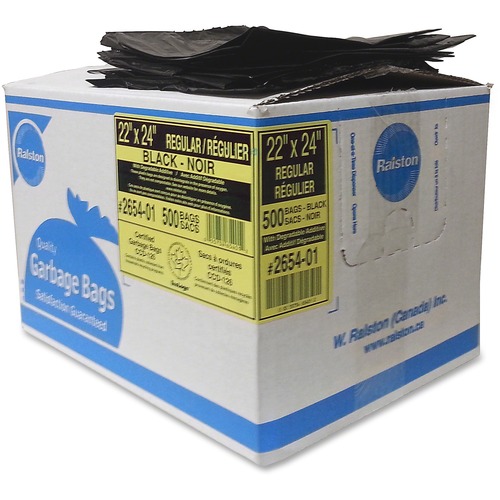 Regular-Strength Industrial Bags - 22" (558.80 mm) Width x 24" (609.60 mm) Length x 0.65 mil (17 Micron) Thickness - Black - Resin - 500/Carton - Industrial, Garbage