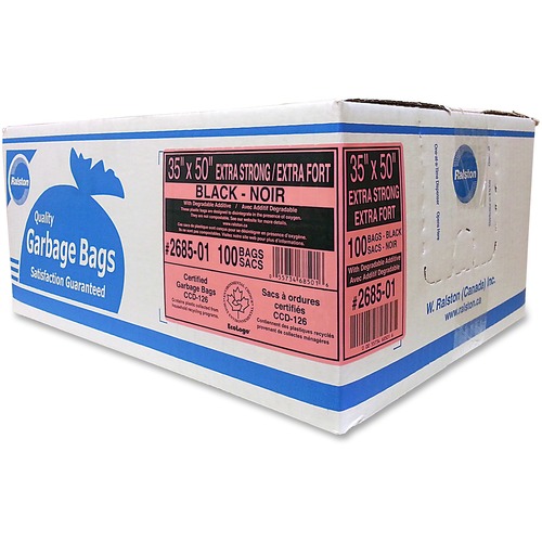 Ralston Extra-Strong Black Trash Bags - 35" (889 mm) Width x 50" (1270 mm) Length x 1.20 mil (30 Micron) Thickness - Black - Resin - 100/Carton - Industrial, Garbage