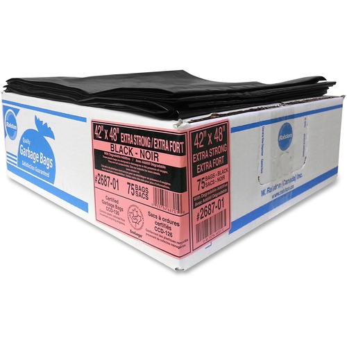 Ralston Extra-Strong Black Trash Bags - 42" (1066.80 mm) Width x 48" (1219.20 mm) Length x 1.20 mil (30 Micron) Thickness - Black - Resin - 75/Carton - Industrial, Garbage