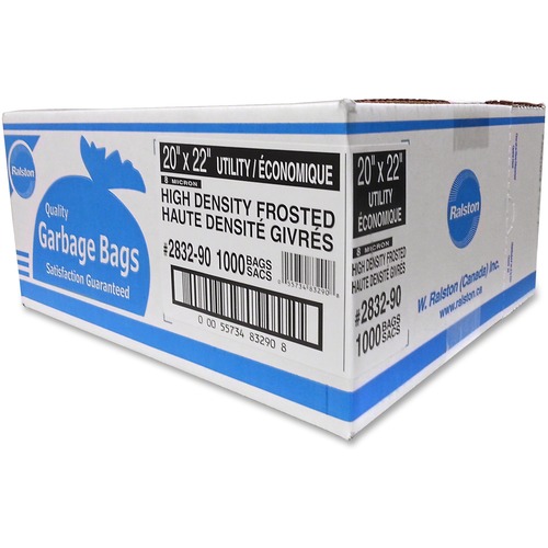 Ralston 8 Micron Frosted Trash Bags - 20" (508 mm) Width x 22" (558.80 mm) Length x 0.31 mil (8 Micron) Thickness - High Density - Frosted - Resin - 1000/Carton - Industrial, Garbage
