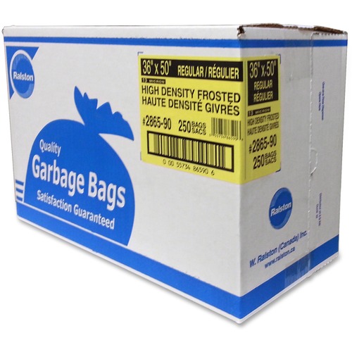 Ralston High Density Frosted Garbage Bags - 36" (914.40 mm) Width x 50" (1270 mm) Length x 0.51 mil (13 Micron) Thickness - High Density - Frosted - Resin - 250/Carton - Industrial, Garbage
