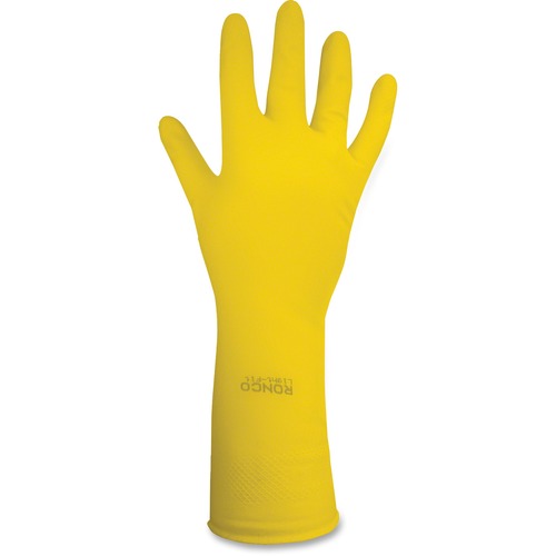 RONCO Flock Lined Light Duty Latex Gloves - Medium Size - Honeycomb Texture - Natural Rubber - Yellow - Reusable, Light Duty, Chemical Resistant, Absorbent, Solvent Resistant - For Office, Food, Beverage, Janitorial Use, Fishing, Cleaning, Pharmaceutical 