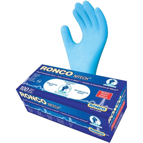 RONCO Nitech Examination Gloves - Medium Size - Blue - Powder-free, Latex-free, Flexible, Ambidextrous, Durable - For Food, General Purpose, Medical, Automotive, Dental, Paramedic, Food, Laboratory Application, Pharmaceutical, Veterinary Clinic, Cosmetolo