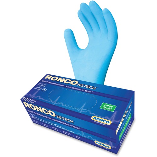 RONCO Nitech Examination Gloves - Large Size - Blue - Powder-free, Latex-free, Flexible, Ambidextrous, Durable - For Food, General Purpose, Medical, Automotive, Dental, Paramedic, Food, Laboratory Application, Pharmaceutical, Veterinary Clinic, Cosmetolog