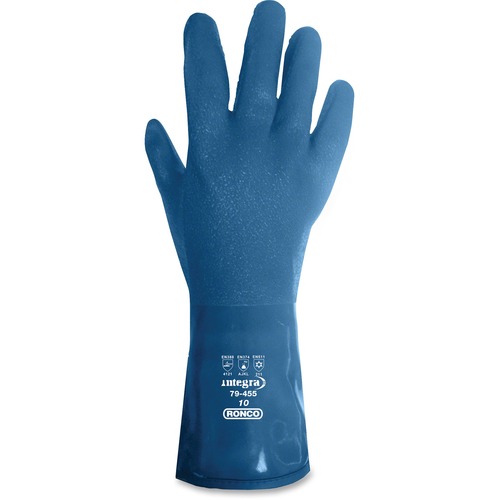 RONCO Fleece Lined Integra PVC Plus Gloves - X-Large Size - Polyvinyl Chloride (PVC), Polymer, Fleece Liner - Blue - Comfortable, Flexible, Abrasion Resistant, Oil Resistant, Solvent Resistant, Acid Resistant - For Chemical, Cleaning, Waste Management, Pe