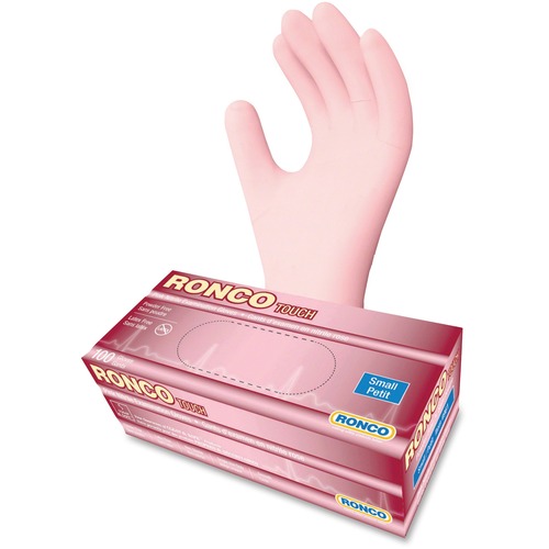 RONCO Touch Nitrile Powder Free Gloves - Small Size - Nitrile - Pink - Powder-free, Chemical Resistant, Solvent Resistant, Flexible, Latex-free - For Healthcare Working, Medical, Cosmetology, Dental, Veterinary Clinic, Food, Paramedic, Laboratory Applicat