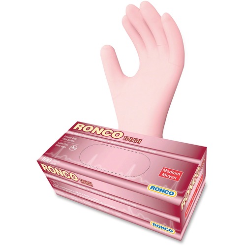 RONCO Touch Nitrile Powder Free Gloves - Medium Size - Nitrile - Pink - Powder-free, Chemical Resistant, Solvent Resistant, Flexible, Latex-free - For Healthcare Working, Medical, Cosmetology, Dental, Veterinary Clinic, Food, Paramedic, Laboratory Applica