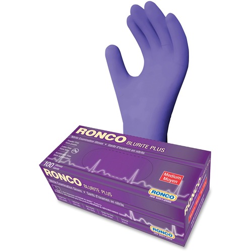 RONCO Blurite Plus Nitrile Powder Free Gloves - Medium Size - Nitrile - Dark Blue - Latex-free, Powder-free - For Chemical, Automotive, Dental, Food, Beverage, Laboratory Application, Pharmaceutical, Veterinary Clinic, Cosmetology, Fishing, Medical, ... - - Gloves - RON976
