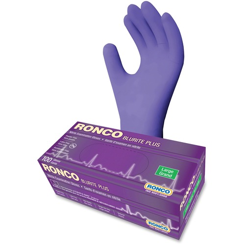 RONCO Blurite Plus Nitrile Powder Free Gloves - Large Size - Nitrile - Dark Blue - Latex-free, Powder-free - For Chemical, Automotive, Dental, Food, Beverage, Laboratory Application, Pharmaceutical, Veterinary Clinic, Cosmetology, Fishing, Medical, ... - 