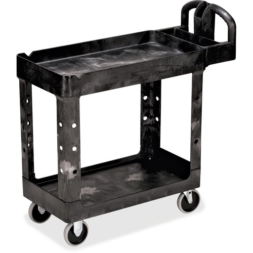 Rubbermaid Flat Shelf Utility Cart - 2 Shelf - Push Handle Handle - 226.80 kg Capacity - 4" (101.60 mm) Caster Size - Resin, Polypropylene - 39" Length x 17.9" Width x 33.2" Height - Black - 1 Each - Janitorial Carts - RUBFG450088BLA