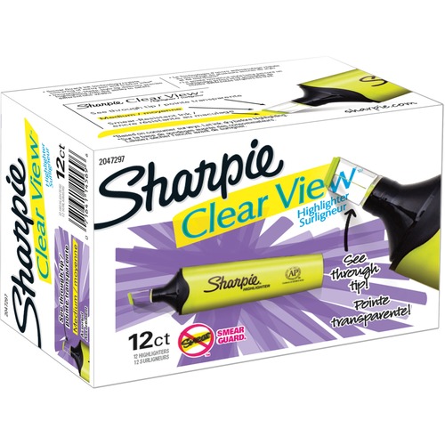Sharpie Clear View Highlighter - Thin, Thick Marker Point - Chisel Marker Point Style - Fluorescent Yellow - 12 / Dozen