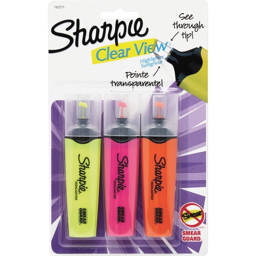 Sharpie Clear View Highlighters Set - Chisel Marker Point Style - Fluorescent Yellow, Fluorescent Pink, Fluorescent Orange - 3 / Pack