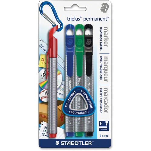 Staedtler Triplus Fine-point Permanent Markers - Fine Marker Point - Red, Blue, Green, Black - 4 / Pack - Permanent Markers - STD95093