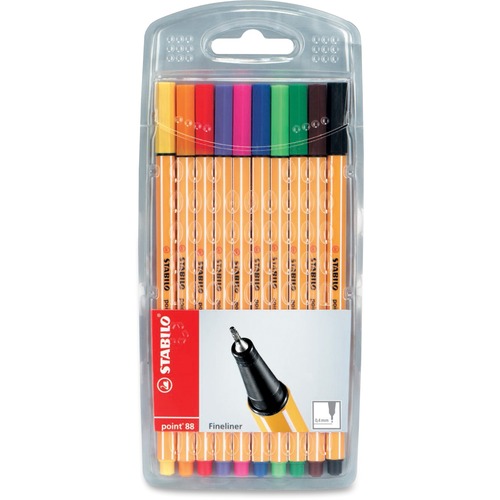Stabilo Point 88 Fine Line Pens - Fine Pen Point - Assorted Water Based Ink - Metal Tip - 10 / Pack