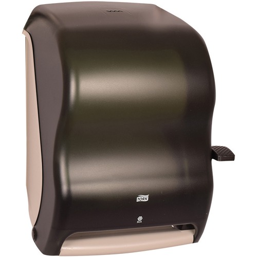 Tork Quickview Lever Towel Dispenser - Roll Dispenser - 15.50" (393.70 mm) Height x 12.90" (327.66 mm) Width x 9.30" (236.22 mm) Depth - Plastic - Smoke - Translucent, Transfer Paddle, Impact Resistant, Lockable, Break Resistant - 1 Each