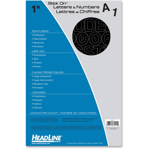 Headline Stick on Letters and Numbers - Self-adhesive - Water Proof, Permanent Adhesive - 1" (25.4 mm) Length - Black - Vinyl - 1 Each - Vinyl Numbers & Letters - USS31111