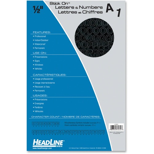 Headline Stick on Letters and Numbers - Self-adhesive - Water Proof, Permanent Adhesive - 0.50" (12.7 mm) Length - Black - Vinyl - 1 Each