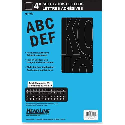 Headline Black Vinyl Stick-on Letters - Self-adhesive - Water Proof, Permanent Adhesive - 4" (101.6 mm) Length - Black - Vinyl - 1 Each - Vinyl Numbers & Letters - USS32411