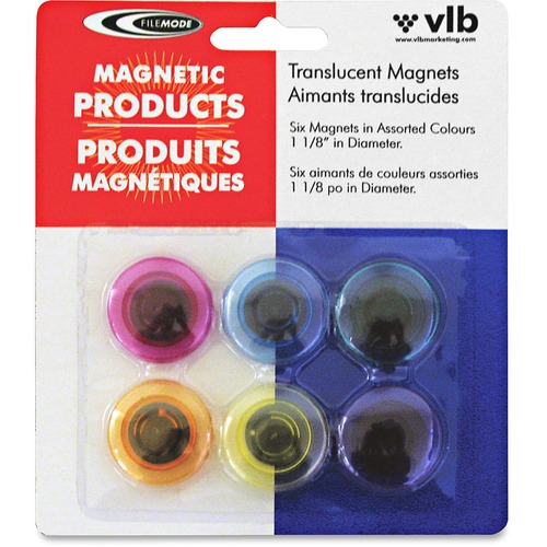Filemode Round Translucent Colourful Magnets - 1.13" (28.58 mm) Diameter - Round - Translucent - 6 / Pack - Assorted - Magnets - VLB61218