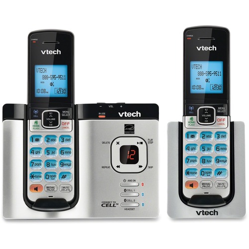 VTech Connect to Cell DS66212 DECT 6.0 Cordless Phone - Cordless - Corded - 1 x Phone Line - Speakerphone - Answering Machine - Analog & Digital Phones - VTEDS66212