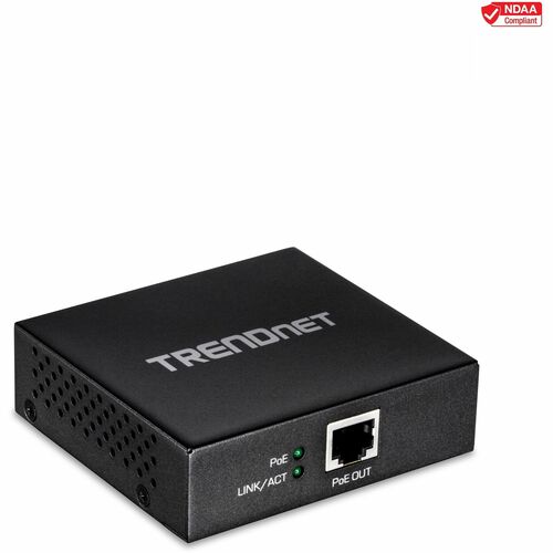 TRENDnet Gigabit PoE+ Repeater/Amplifier, 1 x Gigabit PoE+ In Port, 1 x Gigabit PoE Out Port, Extends 100m For Total Distance Up To 200m (656 ft), Supports PoE(15.4W) & PoE+(30W), Black, TPE-E100 - Gigabit PoE+ Repeater