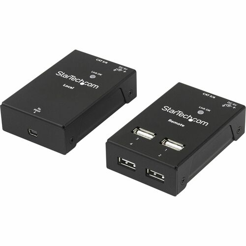 StarTech.com 4 Port USB 2.0-Over-Cat5-or-Cat6 Extender - up to 130ft (40m) - Connect four USB 2.0 devices away from your computer over Cat5 or Cat6 up to 130ft (40m) - Cost-effective & compact USB extension over single Ethernet cable - 2 top ports - OS in