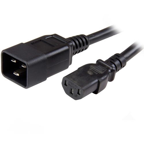 StarTech.com 3ft (1m) Heavy Duty Extension Cord, IEC C13 to IEC C20 Black Extension Cord, 15A 125V, 14AWG, Heavy Gauge Power Cable - 3ft (1m) Heavy duty extension cord w/ IEC 60320 C13 to C20 connectors; 125V at 15A (Max); UL listed (UL62/UL817); AC Power