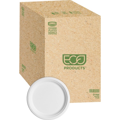 Eco-Products Sugarcane Plates - Microwave Safe - 10" Diameter - 500 / Carton