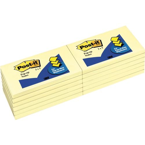 Post-it® Pop-up Notes - 1200 x Canary Yellow - 3" x 5" - Rectangle - 100 Sheets per Pad - Unruled - Canary Yellow - Paper - Self-adhesive, Repositionable - 12 / Pack