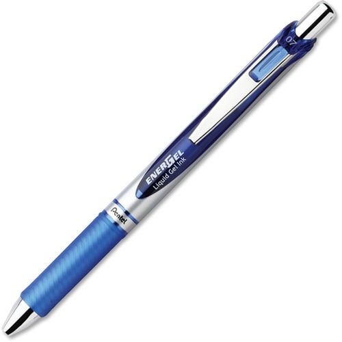 EnerGel EnerGel RTX Liquid Gel Pens - Medium Pen Point - 0.7 mm Pen Point Size - Refillable - Retractable - Blue Gel-based Ink - Silver Barrel - Metal Tip - 1 Dozen
