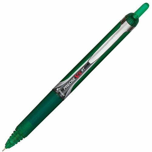 Pilot Precise V5 RT Premium Rolling Ball Pens - Extra Fine Pen Point - 0.5 mm Pen Point Size - Needle Pen Point Style - Refillable - Retractable - Green Liquid Ink - Green Barrel - 1 Dozen