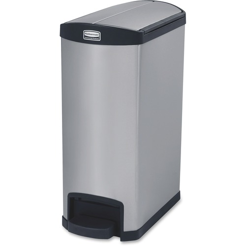 Rubbermaid Commercial Slim Jim Metal 13G End Step Can - 13 gal Capacity - 28.8" Height x 11.6" Width - Stainless Steel, Poly - Black - 1 Each