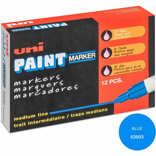 uni® uni-Paint PX-20 Oil-Based Paint Marker - Medium Marker Point - Blue Oil Based Ink - White Barrel - 1 Dozen