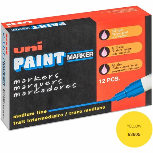 uni® uni-Paint PX-20 Oil-Based Paint Marker - Medium Marker Point - Yellow Oil Based Ink - White Barrel - 1 Dozen