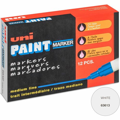 uni® uni-Paint PX-20 Oil-Based Marker - Medium Marker Point - White Oil Based Ink - White Barrel - 1 Dozen