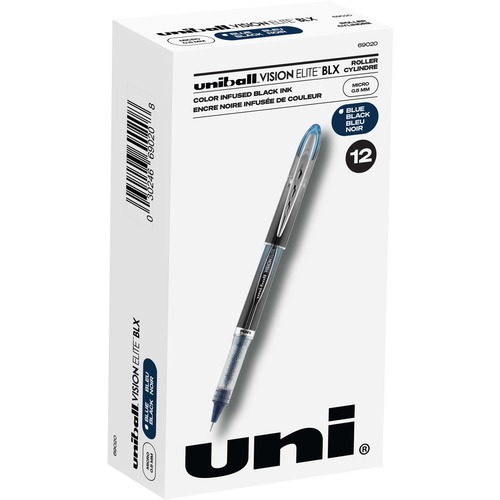 uniball™ Vision Elite BLX Rollerball Pen - Micro Pen Point - 0.5 mm Pen Point Size - Black/Blue Pigment-based Ink - 1 Dozen