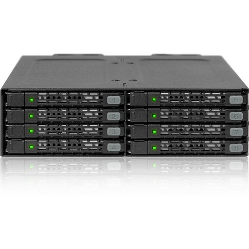 Icy Dock ToughArmor MB998SP-B Drive Enclosure for 5.25" - Serial ATA/600 Host Interface Internal - Matte Black - 8 x Total Bay - 8 x 2.5" Bay - Metal