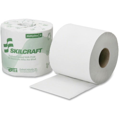 SKILCRAFT 2-Ply PCF Individual Toilet Tissue Rolls - 2 Ply - 4" x 3.75" - 500 Sheets/Roll - White - Chlorine-free, Individually Wrapped, Embossed, Perforated, Eco-friendly, Septic Safe, Dye-free, Fragrance-free - 96 / Carton