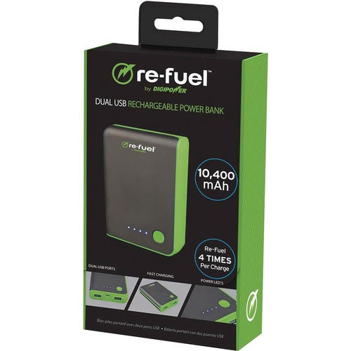 DigiPower 2-re-fuel RF-A104 Rechargeable Power Bank 10,400mAh - For USB Device, Smartphone, Tablet PC, Digital Camera