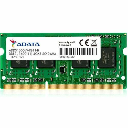 Adata 4GB DDR3L SDRAM Memory Module - 4 GB (1 x 4GB) - DDR3L-1600/PC3-12800 DDR3L SDRAM - 1600 MHz - CL11 - 1.35 V - 204-pin - SoDIMM - Lifetime Warranty
