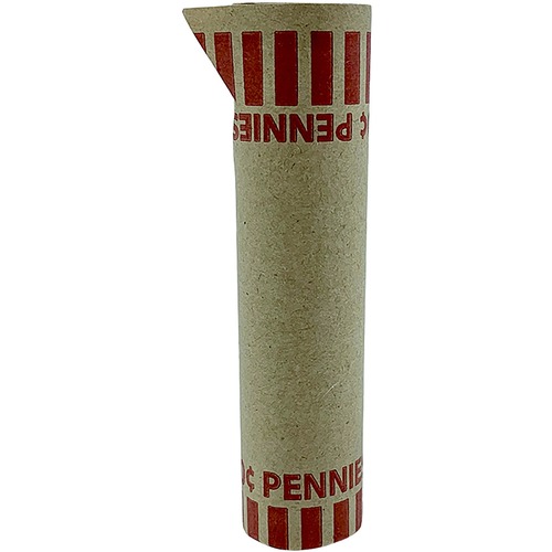 PAP-R Tubular Coin Wrappers - Total $0.50 in 50 Coins of 1¢ Denomination - Heavy Duty, Burst Resistant - Kraft - Red - 1000 / Box
