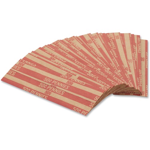 PAP-R Flat Coin Wrappers - Total $0.50 in 50 Coins of 1¢ Denomination - Heavy Duty - Paper - Red - 1000 / Box