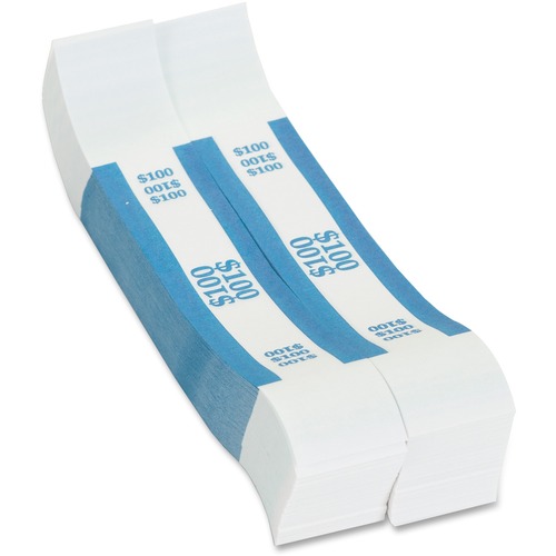 PAP-R Currency Straps - 1.25" Width - Total $100 in $1 Denomination - Self-sealing, Self-adhesive, Durable - 20 lb Basis Weight - Kraft - White, Blue - 1000 / Pack