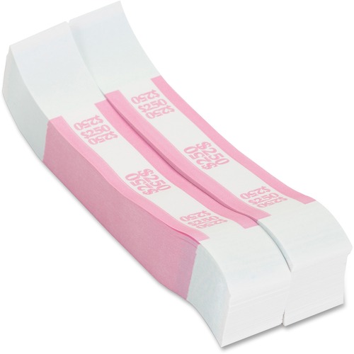 PAP-R Currency Straps - 1.25" Width - Total $250 in $1 Denomination - Self-sealing, Self-adhesive, Durable - 20 lb Basis Weight - Kraft - White, Pink - 1000 / Pack