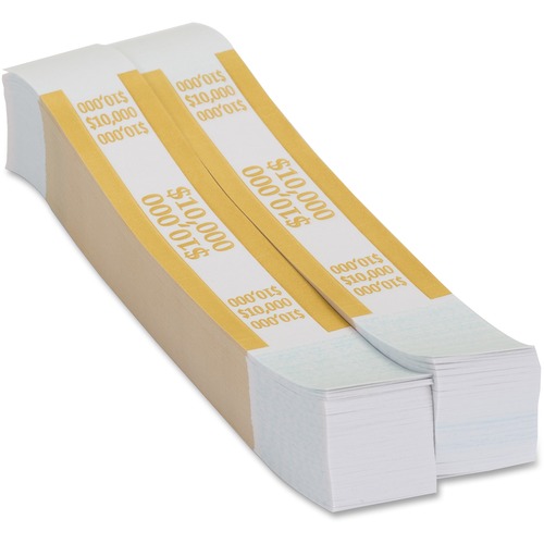 PAP-R Currency Straps - 1.25" Width - Self-sealing, Self-adhesive, Durable - 20 lb Basis Weight - Kraft - White, Yellow - 1000 / Pack