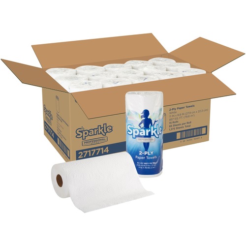 Sparkle Professional Series® Kitchen Paper Towel Rolls - 2 Ply - 8.80" Width x 11" Length - 85 Sheets/Roll - White - 15 / Carton