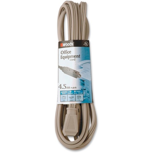 Wood Industries Power Extension Cord - For Computer - 125 V AC15 A - Gray - 14.8 ft Cord Length - 1