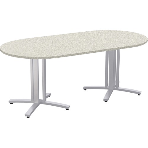 Special-T Structure 4X Structure Table - High Pressure Laminate (HPL) Racetrack, White Nebula Top - Metallic Silver 3-Column Base - 2 Legs - 330 lb Capacity - 84" Table Top Length x 42" Table Top Width x 1.25" Table Top Thickness - 29" Height - Assembly R