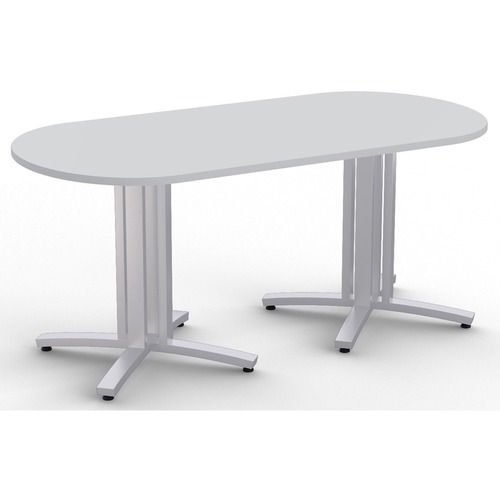 Special-T Structure 4X Structure Table - Fashion Gray Racetrack, High Pressure Laminate (HPL) Top - Metallic Silver 3-Column Base - 2 Legs - 330 lb Capacity - 72" Table Top Length x 36" Table Top Width x 1.25" Table Top Thickness - 29" Height - Assembly R